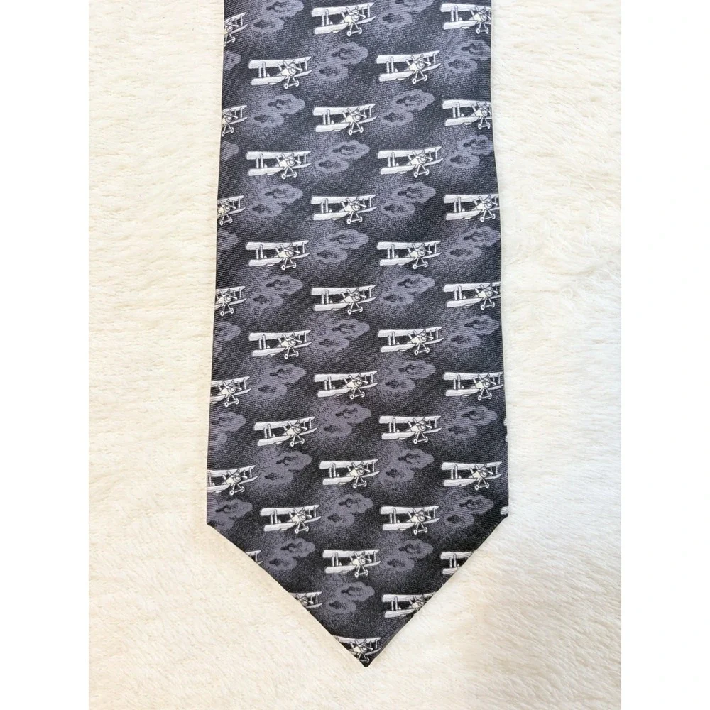 Beaufort The Rack Men's Airplane Gray White 100% Silk Classic Woven Tie